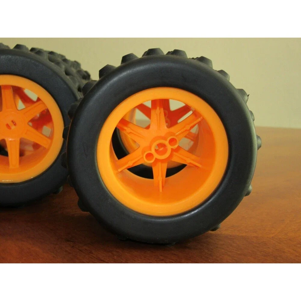 4 BIG K'NEX WHEELS Soft Terrain Trekker Tire Dune Buggy Monster Truck Orange 3.5